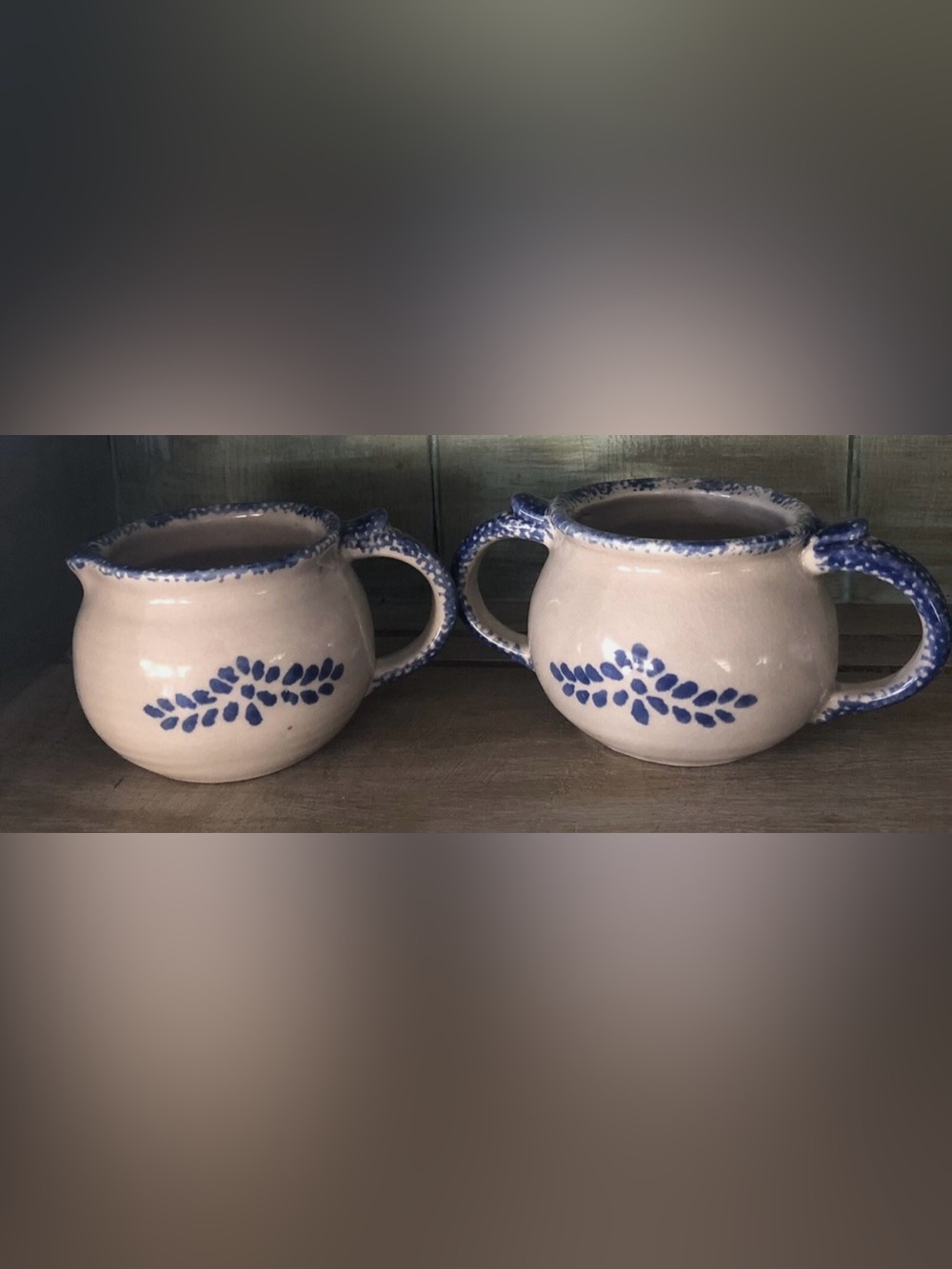 Vtg Loomco China Spongeware/Stoneware Sugar Bowl & Creamer